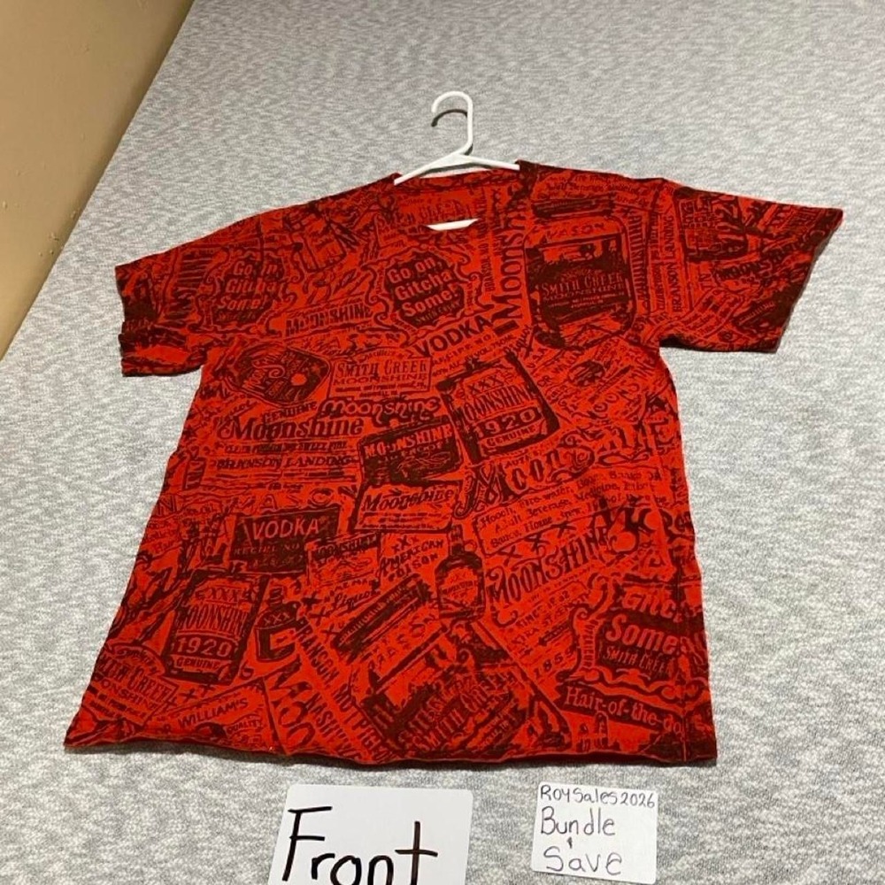 Red/black t-Shirt with black text vodka and moonshine best for Large SKU-C102